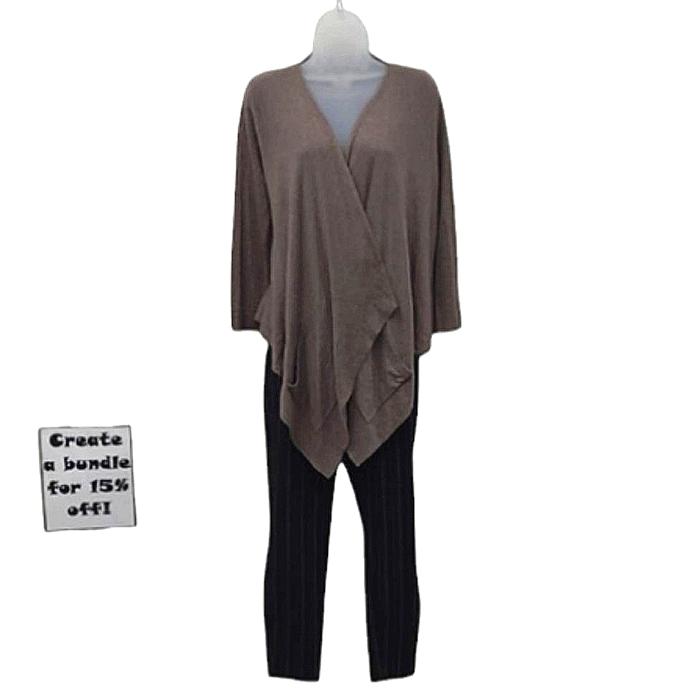 LOFT Waterfall Front Sweater Rayon Open Cardigan Wrap Pointed Hanky Hem Pockets